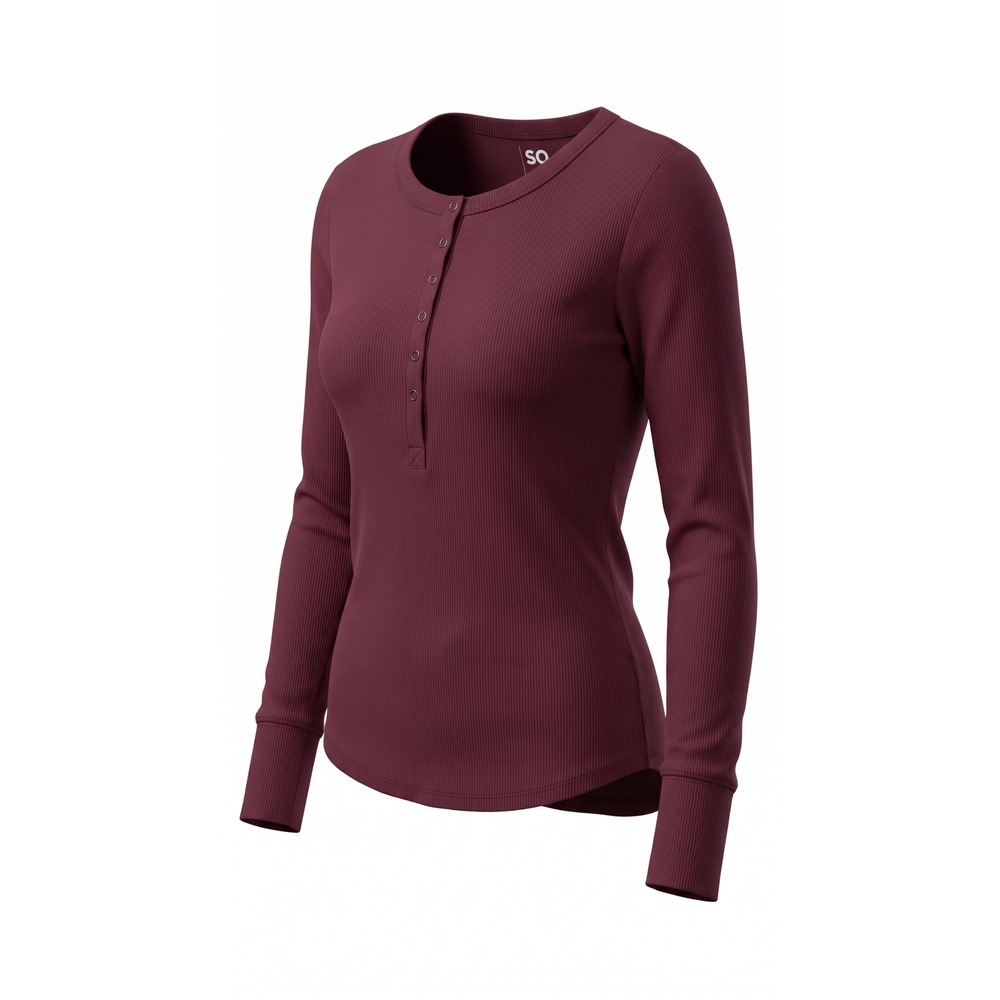 SO Womens Henley Top Burgundy Maroon Ribbed Long Sleeve Knit Shirt Large